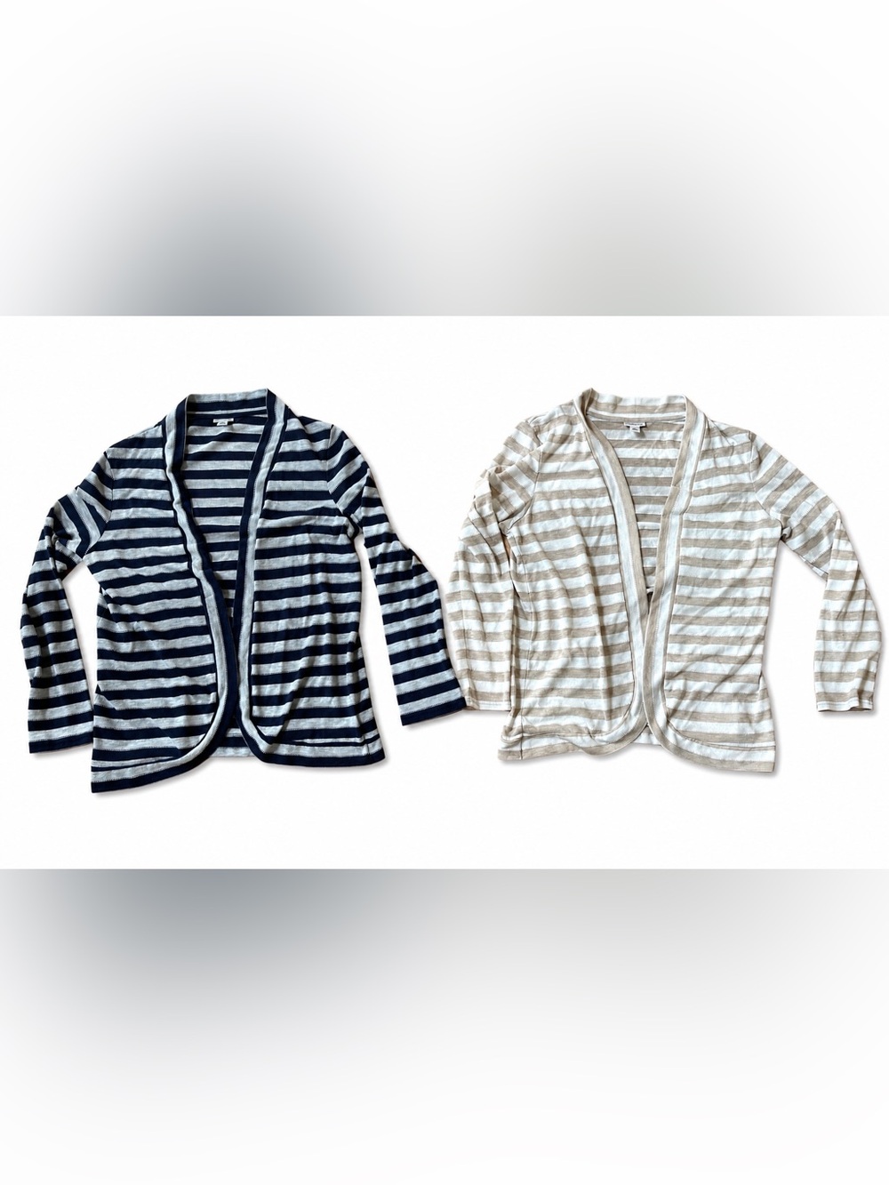 Croft & Barrow XL Open Front Cardigan Bundle Navy Gray & Beige White striped